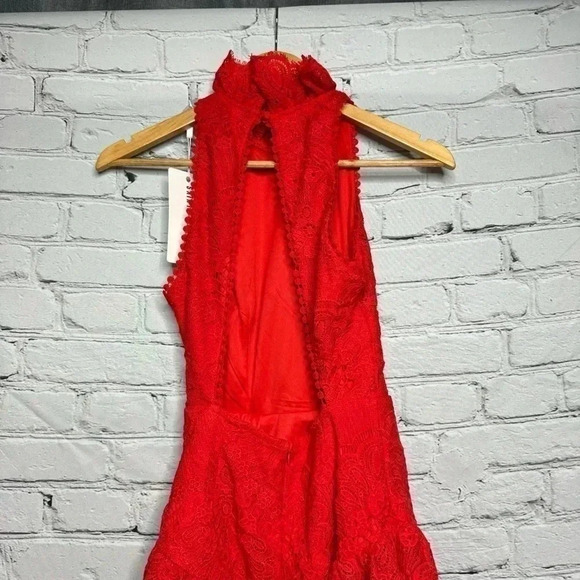 NWT Saints & Secrets Red Lace Open Back Halter Top A-Line Dress size Small - Picture 10 of 11